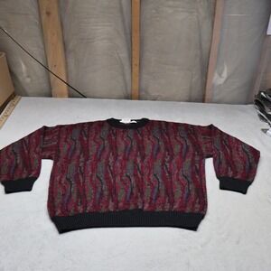 Fiume Sweater Women XL Blk Abstract Crew Neck Knit Wool Blend Pullover Italy VTG
